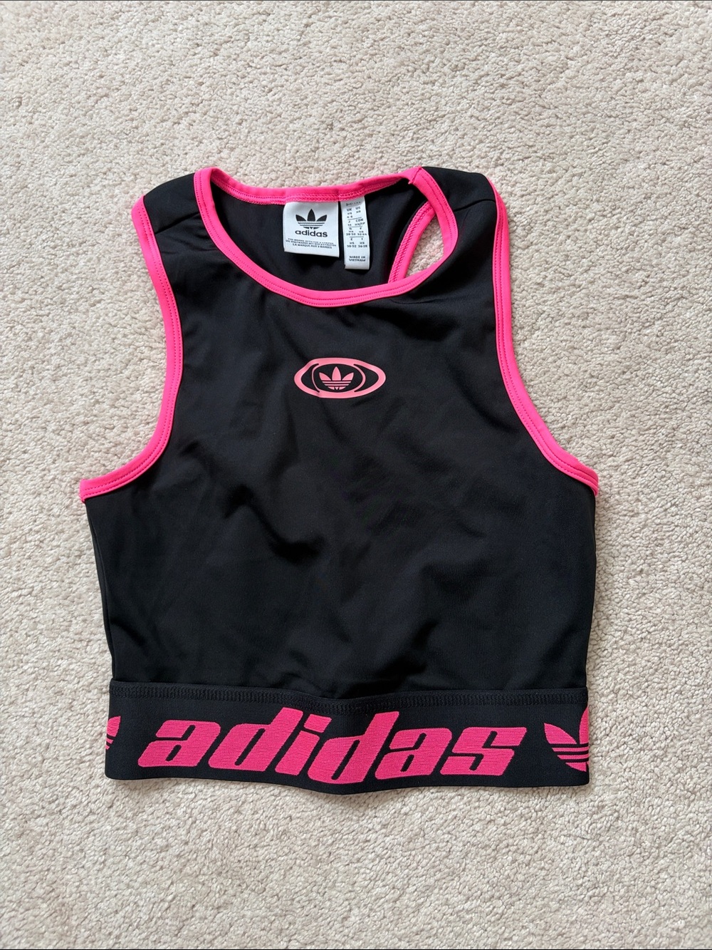 adidas Black Crop Tank with Hot Pink Accents